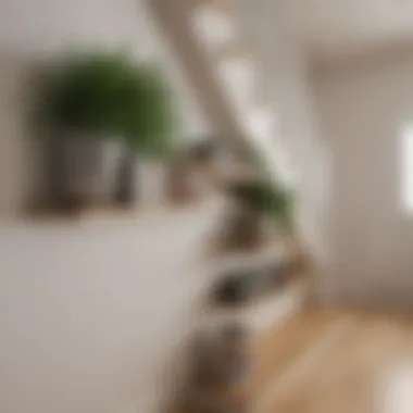 Stylish staircase with integrated shelves displaying books and plants