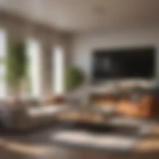 Modern open-concept living room featuring creative furniture layout