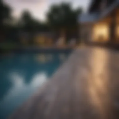 Modern Composite Pool Decking Modern composite decking around a luxurious pool area