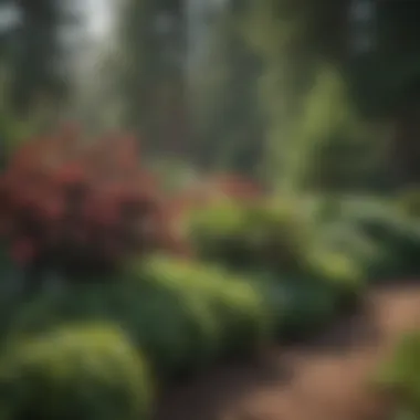 Diverse Landscape of Blooming Evergreens Landscape featuring various flowering evergreen shrubs in bloom
