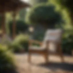 Elegant large wooden outdoor chair in a garden setting