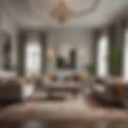 Elegant living room featuring a large area rug that complements the furniture