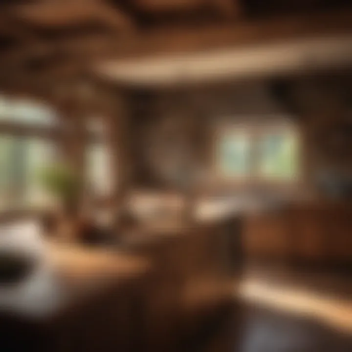 A warm color palette showcasing earthy tones in a lodge kitchen