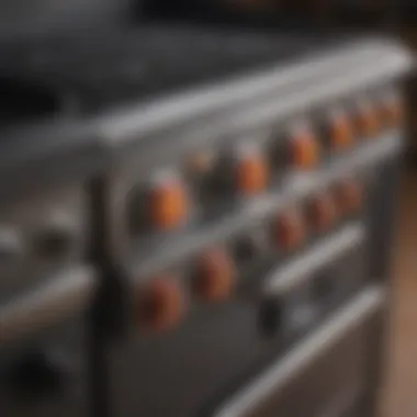 A close-up view of an LPG grill showing the burners and control knobs