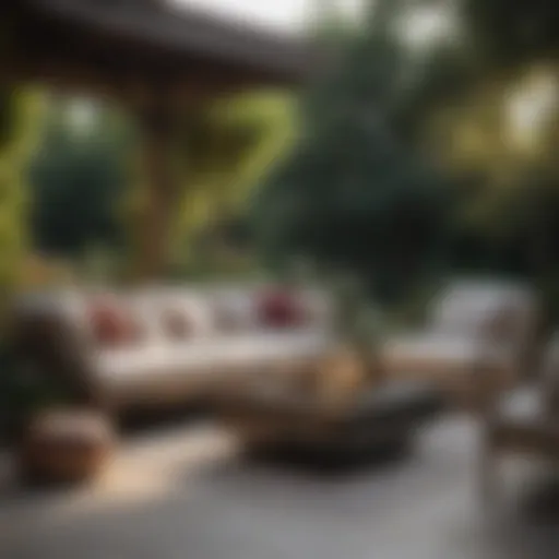 Elegant outdoor seating arrangement featuring plush cushions and a stunning view