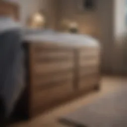 Stylish chest of drawers under a modern bed