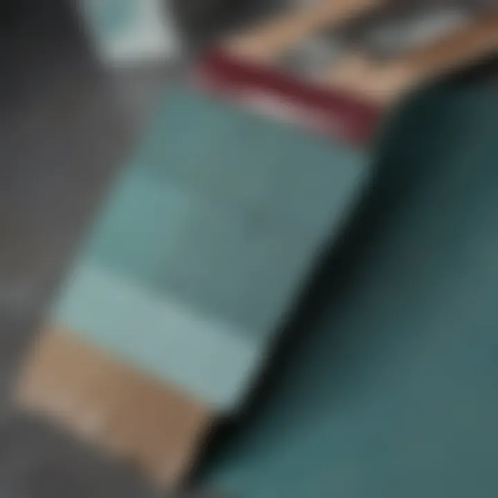 Close-up of Mayo Teal paint swatches alongside complementary color palettes.