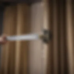 Measuring tape stretched across a curtain rod