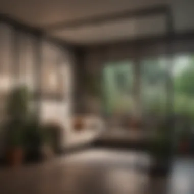 Metal room divider creating a cozy nook in a spacious area