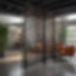 Sleek metal room divider in modern living space