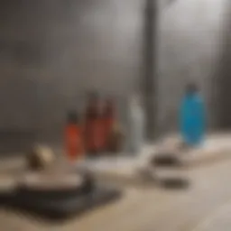 Tools and materials laid out for shower recaulk project