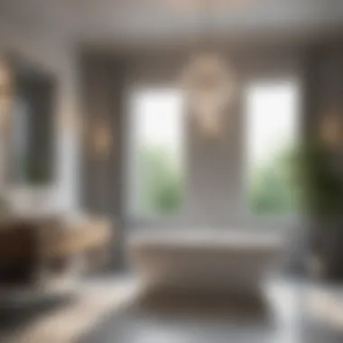 Contemporary Style Stylish bathroom featuring a modern chandelier