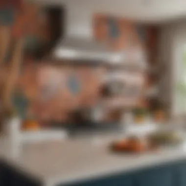 Vibrant Kitchen with Creative Peel and Stick Backsplash Vibrant kitchen featuring creative peel and stick tile backsplash.
