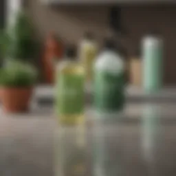 A selection of eco-friendly cleaning products lined on a countertop