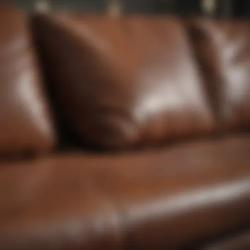 Close-up of a leather couch showing a rip
