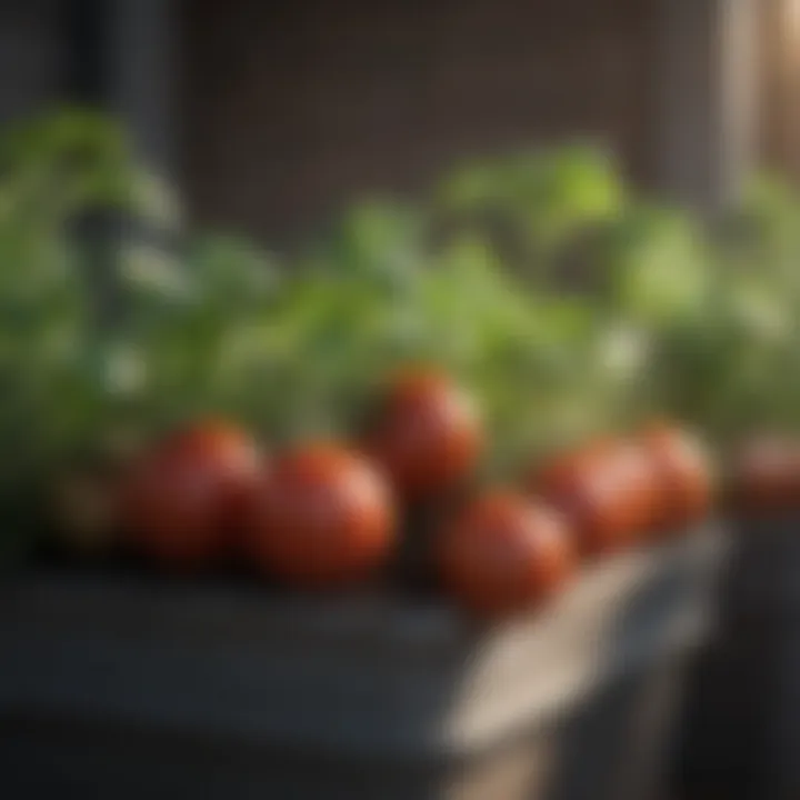 Close-up of thriving tomato plants in containers