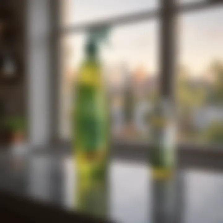 An eco-friendly window cleaning solution with natural ingredients displayed on a countertop