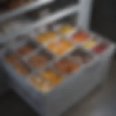 Strategic Layout for Maximum Space Utilization Strategic layout of stackable bins in a chest freezer