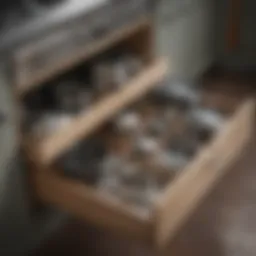 Neatly arranged pots and pans in a cabinet