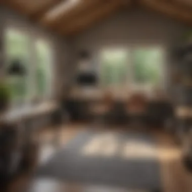 Interior view of a well-organized office shed with modern furnishings