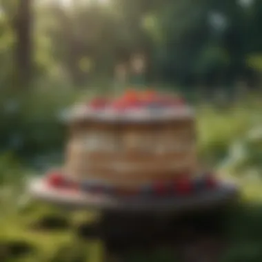 Stunning Outdoor Birthday Cake Display Beautifully arranged birthday cake surrounded by nature