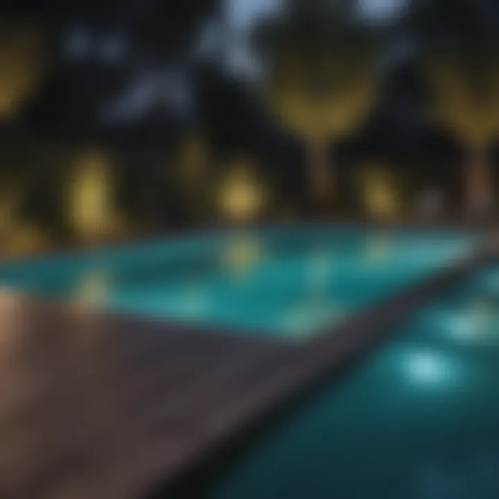 Energy-efficient LED lights installed around a swimming pool, providing a modern look.