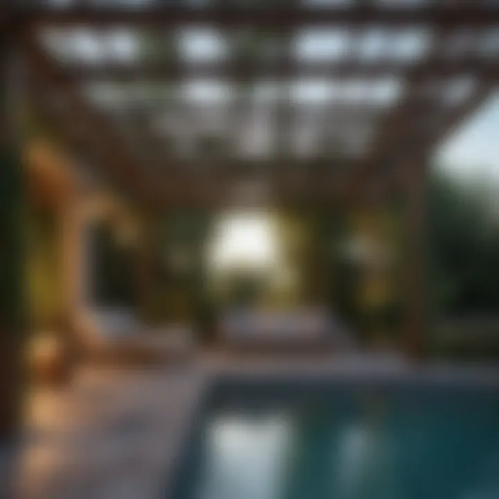 Elegant pergola providing shade at a poolside