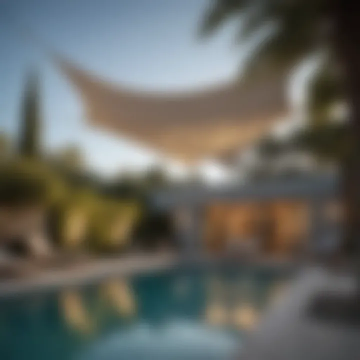 Modern shade sail elegantly draped over a pool