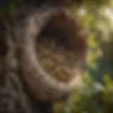 Close-up of a wasp nest in a tree