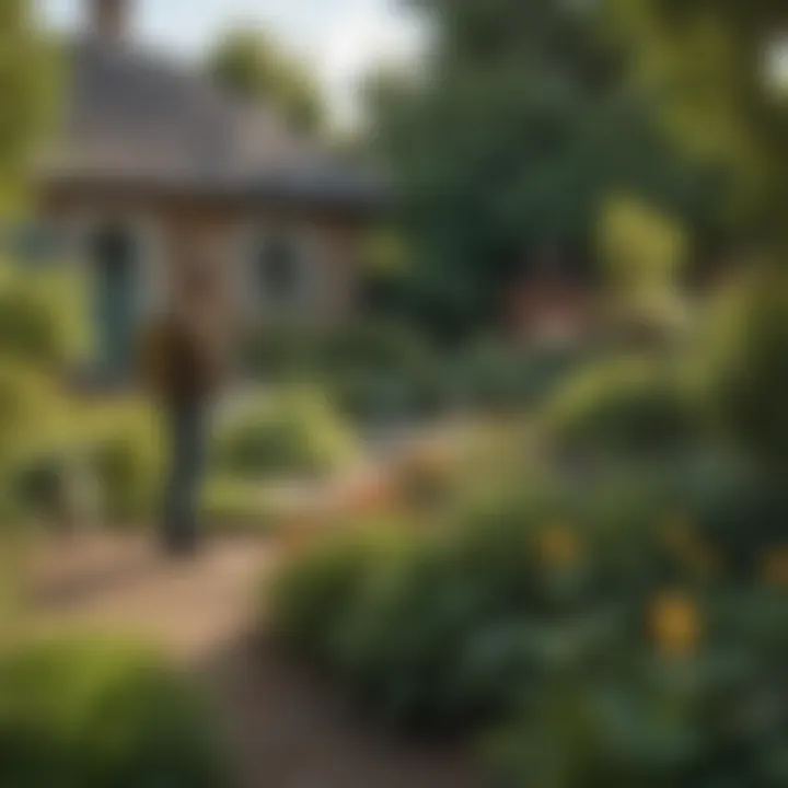 Homeowner inspecting a garden for wasp activity