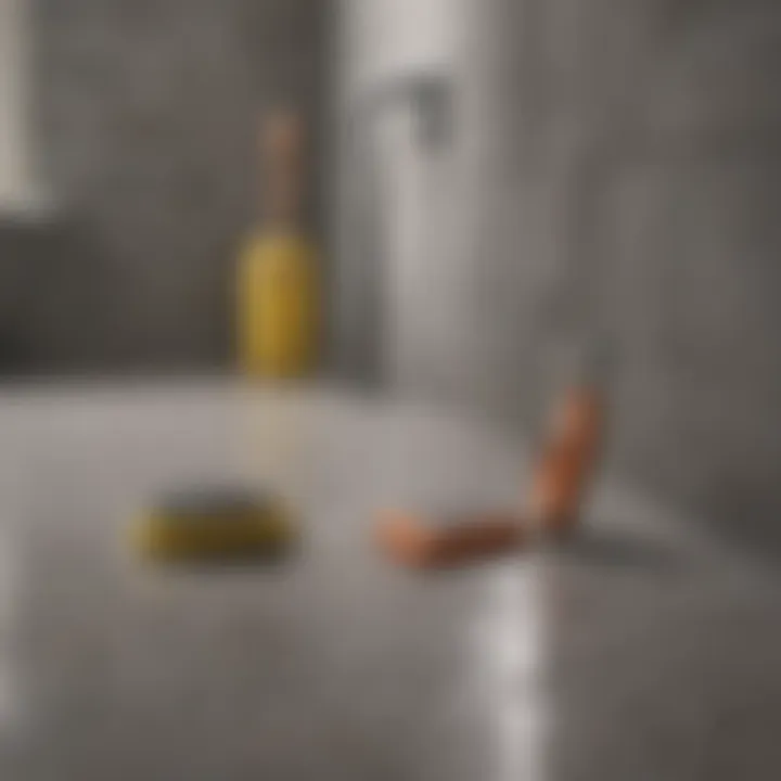 Tools and products laid out for grout cleaning