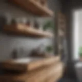 Elegant restroom shelving made of natural wood