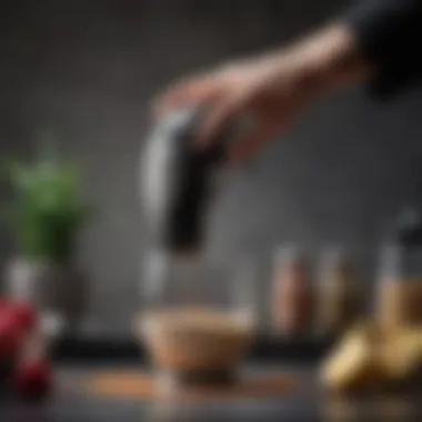 Powerful Blending Performance Close-up of a powerful hand blender in action blending ingredients