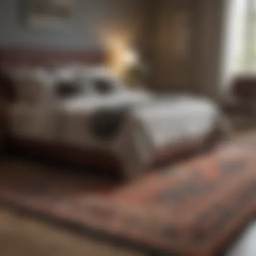 Elegant rug placement around a twin bed