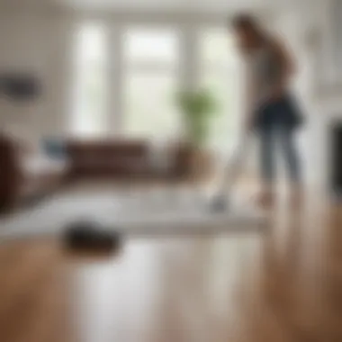 User effortlessly cleaning with Shark cordless vacuum in a living room