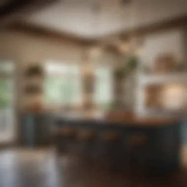 Charming farmhouse style lighting fixture above the island