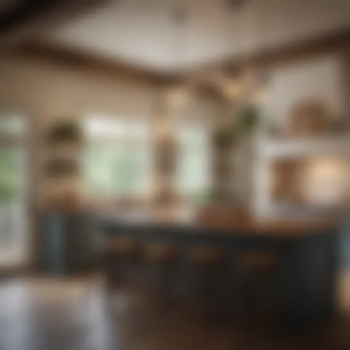 Charming farmhouse style lighting fixture above the island