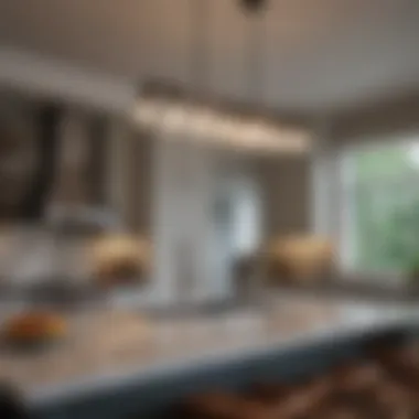 Striking Chandelier Over Kitchen Island Striking chandelier as a statement piece above a kitchen island