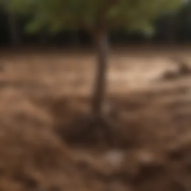 Healthy Small Tree in Clay Soil Close-up of a small tree thriving in wet clay soil