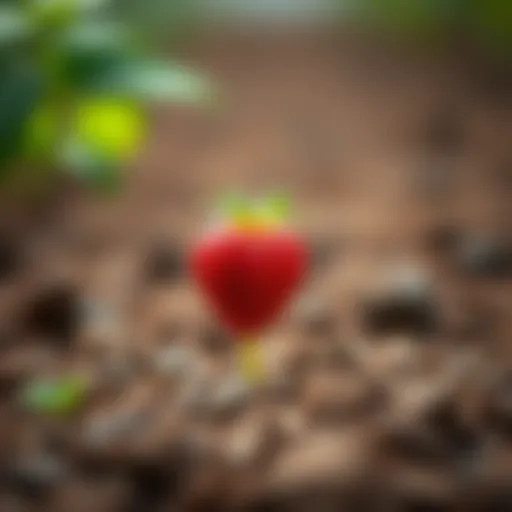A vibrant strawberry seedling emerging from rich soil