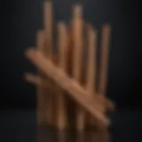 Aromatic wood sticks arranged aesthetically in a natural setting