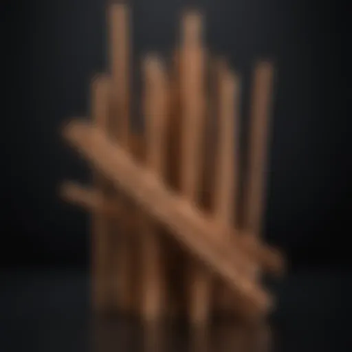 Aromatic wood sticks arranged aesthetically in a natural setting