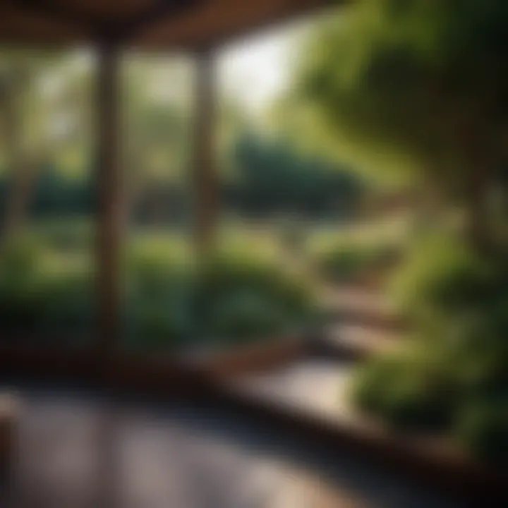 A tranquil garden with aromatic wood materials integrated into the landscape