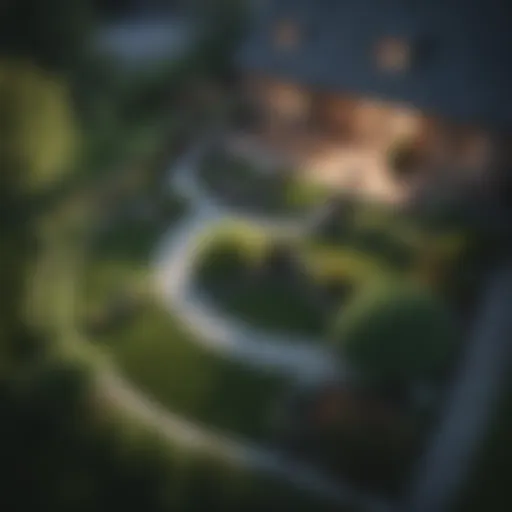 Aerial view of a hilly backyard before landscaping
