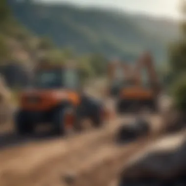 Grading equipment on a hillside preparing for flattening