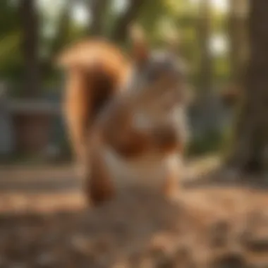 Squirrel feeding on birdseed in a backyard