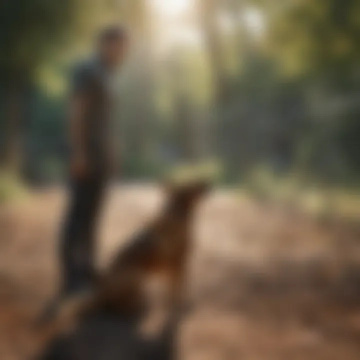 A trainer working with a dog on obedience commands.