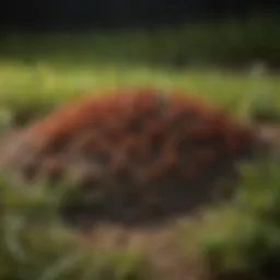 Close-up of a fire ant mound in a lawn
