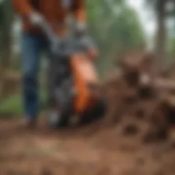 A robust stump grinder in action, showcasing its efficiency in stump removal.