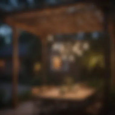 Stylish pergola with integrated chandelier showcasing ambient lighting